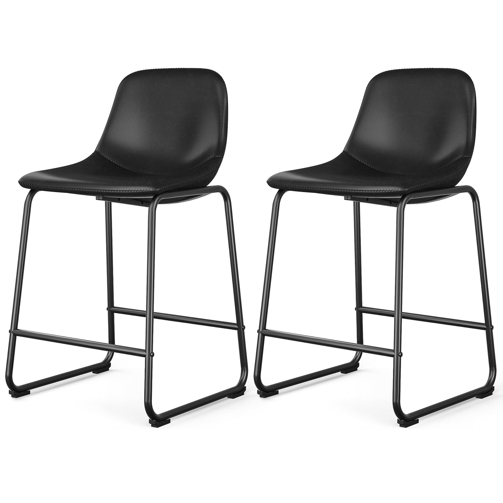 Rfiver Pu Faux Leather Bar Stools, Industrial Pub Barstools with Back and Footrest, Modern Armless Bar Height Stool Chairs